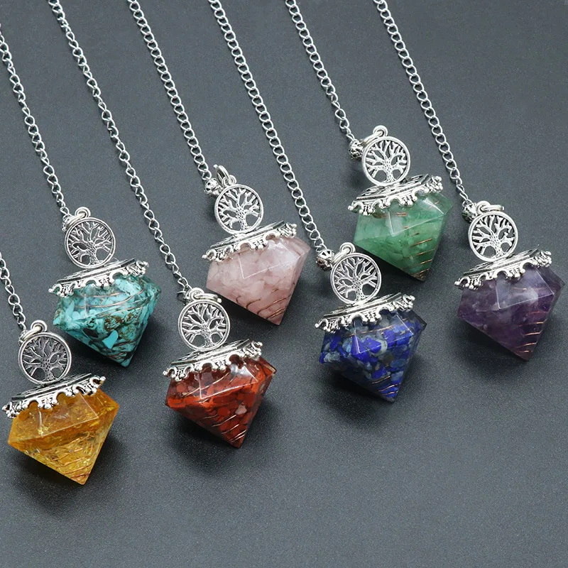 Liečivé krištáľové kyvadlo Reiki Strom života 6 faceted špicaté kyvadlo Scryling Dowser Energy Generátor na rozpor
