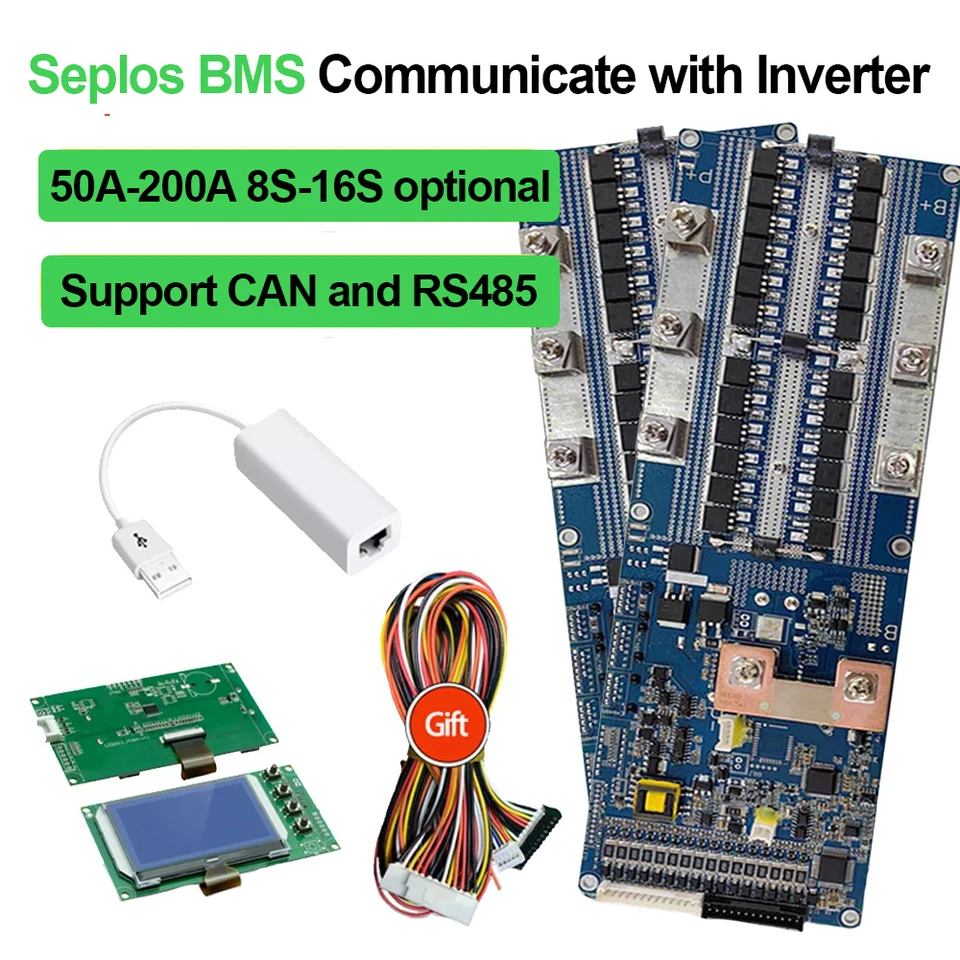 LIFEPO4 V2 SEPLOS SMART BMS 8S 16S 100A 150A 200A s LCD NTC 24V 48V LIFEPO4 batéria BMS Energy Storage Deye GRESTATTER Inverter