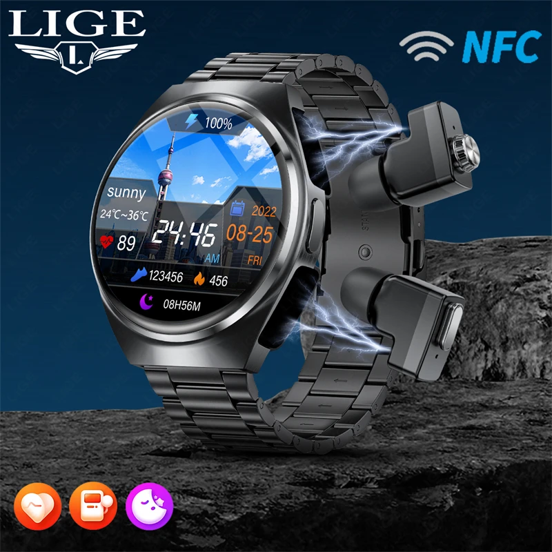 Lige 2024 NFC TWS Wireless Earbuds Smart Watch Function Funkcia Bluetooth Call Waterproof Sports Men Smartwatch pre Xiaomi Huawei