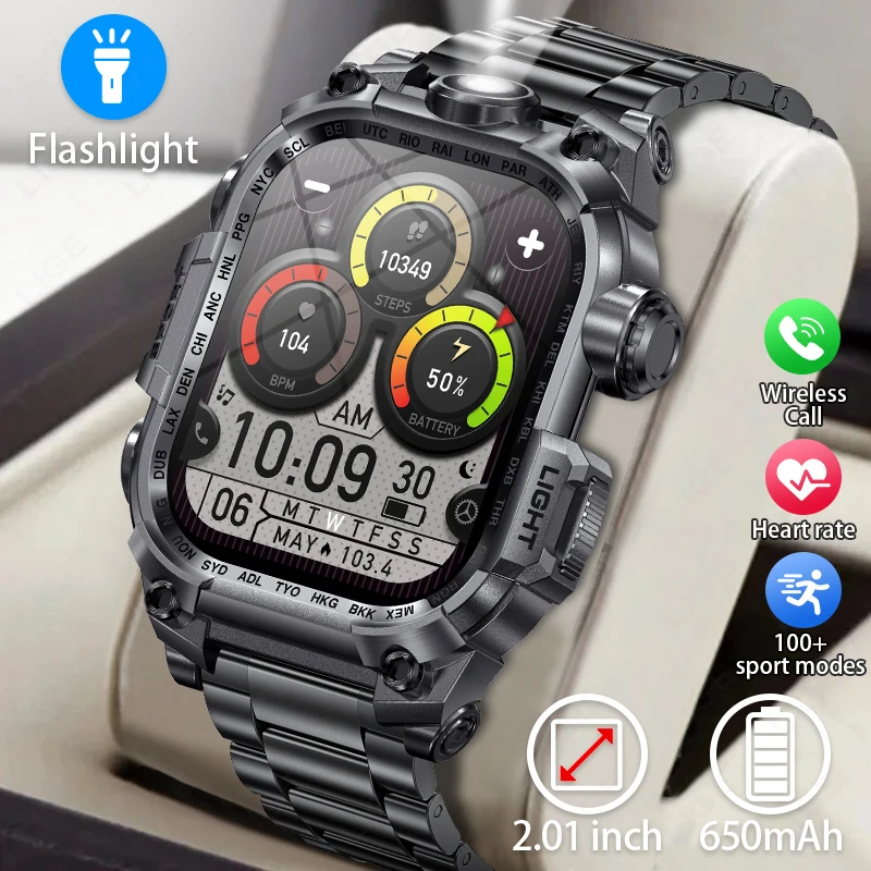 Lige 650 mAh vysokokapacitná batéria Sports Smart Watch Men LED baterka Bluetooth volajte vodotesné vonkajšie smartwatch pre Xiaomi