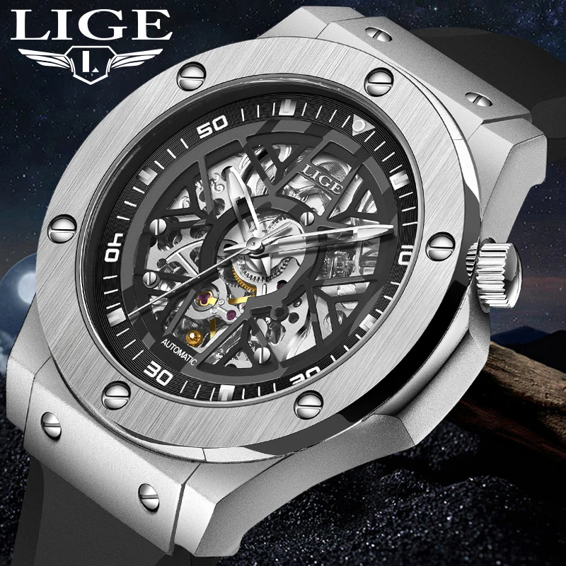 Lige Business Watch Men Top značka luxusné mužské mechanické náramkové hodinky neformálne športové vodotesné automatické hodinky Men Montre homme