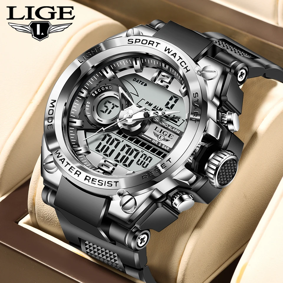 Lige Digital Men Vojenské hodinky 50 metrov vodotesné náramkové hodinky LED Quartz Clock Sport hodinky Mužské hodinky Men Relogios Masculino