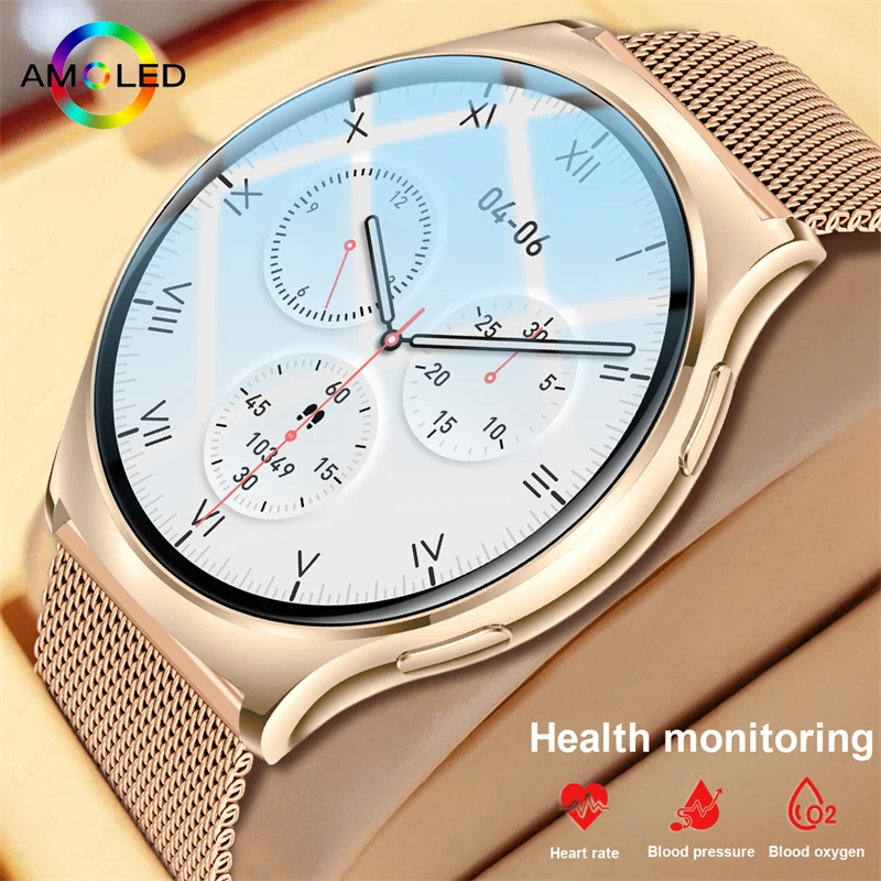Lige Fashion Smart Watch Women Bluetooth Call Amoled Screen Fitness Detection Detection Witerproof pre android iOS Men Smartwatch