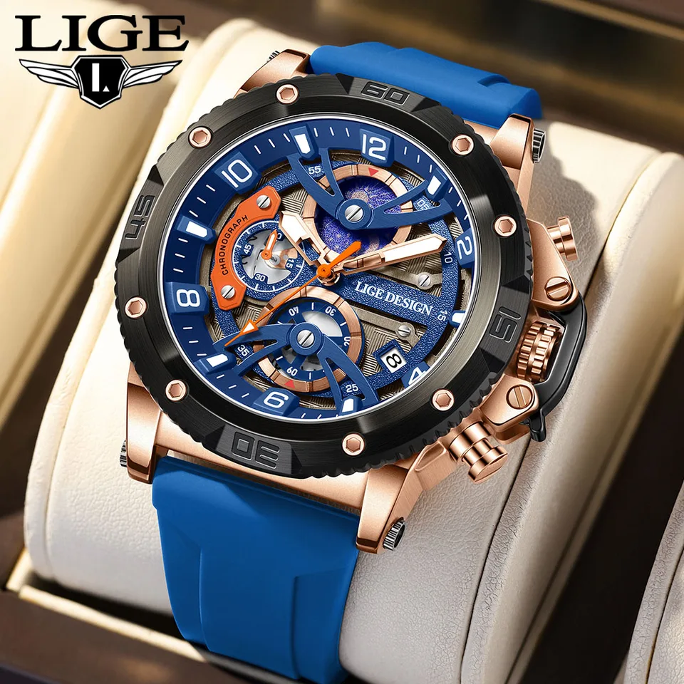 Lige Man Watch Fashion Military Sport Dátum Quartz Watches Top Brand Luxusný silikónový remienok nepremokavé chronografické hodinky pre mužov