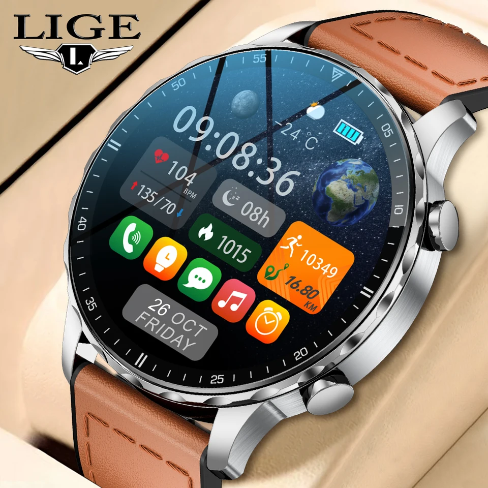 Lige Men Smart Watch New 360*360 Full Touch Screen Bluetooth Call SOS Fitness Outdoor Sport Watch