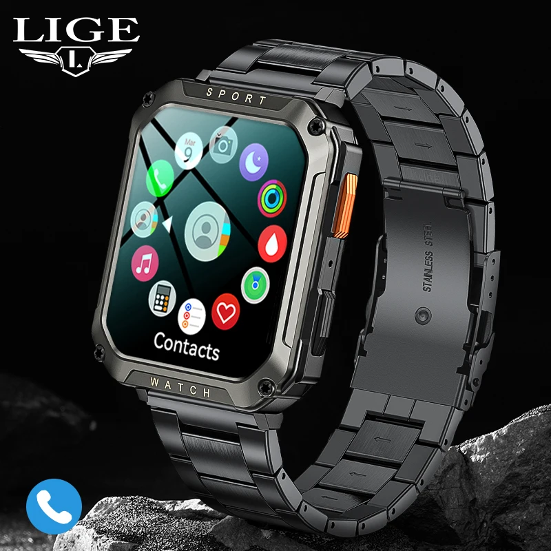 Lige Military Rugged Smartwatch Men Outdoor IP67 Vodotesná srdcová frekvencia Krv Kyslík Monitorovanie Vlastné číselníky Športové inteligentné hodinky