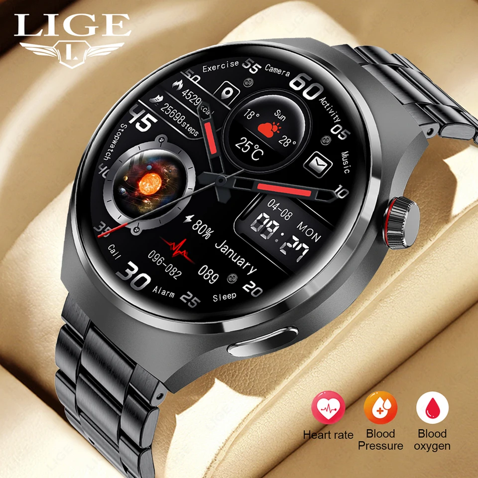 Lige NFC Smart Watch Men HD Monitorovanie teploty obrazovky Sports Watch Bluetooth Call IP68 Nepremokavé GPS Smartwatch pre Huawei