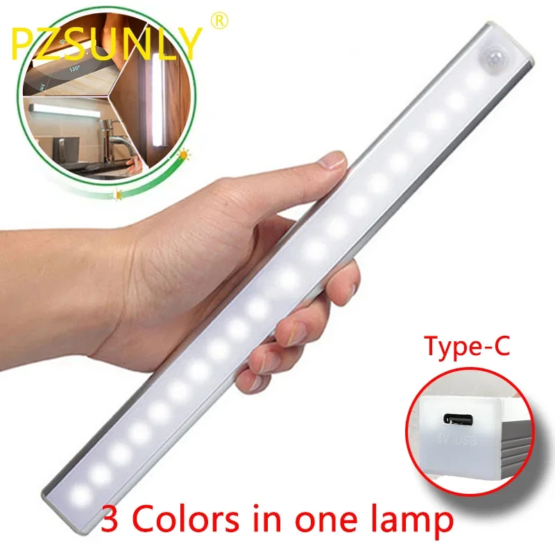 Light Svetlo nočné svetlo Svetla USB Nabíjateľná lampa 3Color v jednej lampe pre kuchynskú skrinku Spálňa Spálňa schodisko osvetlenie