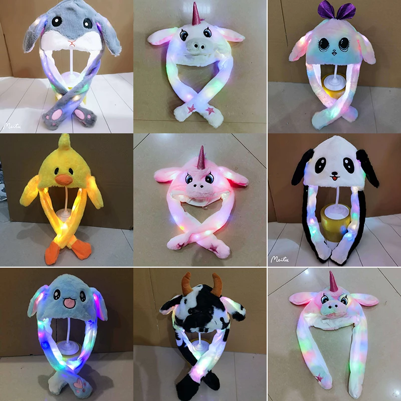Light Up Animal Funny Hat LED Žiaraná králika mačka myš uši klobúky Ženy Men Men Detské ručné ruky Pinch čiapka Karikatúra Cosplay kostým