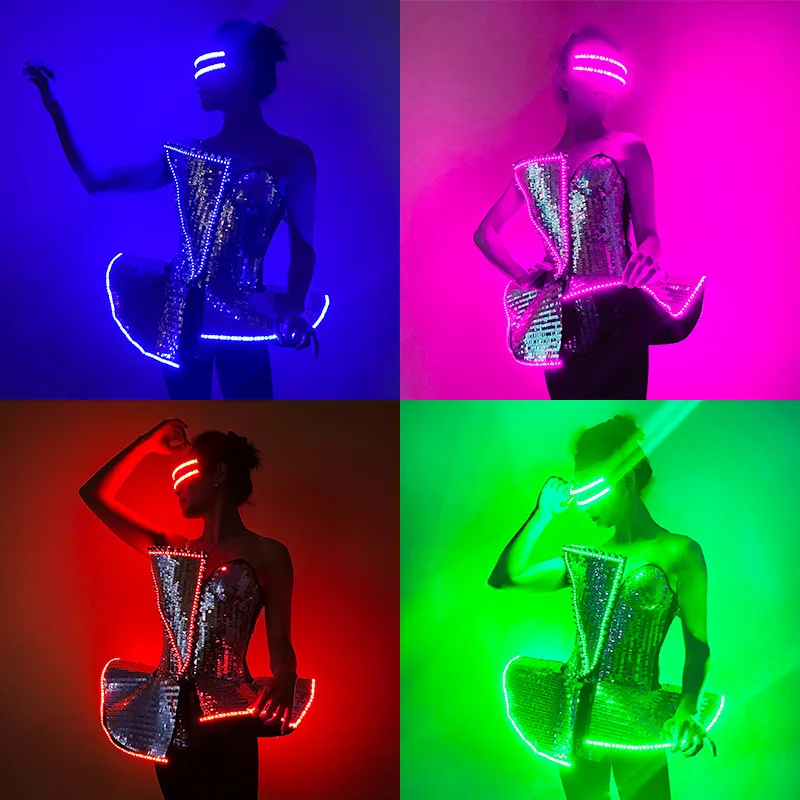 Light Up kostýmy Dámske šaty Singer Singer Nightclub Dj Rave Outfit Fancy Gogo Dancer Cosplay anime oblečenie 2024 festival