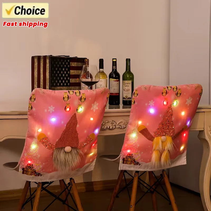 Light Up Stoličky pokrývajú flicky stoličky zadná čiapka bez tváre gnome mäkké s farebným svetlom pre vianočné bankety kuchyňa jedáleň dekor
