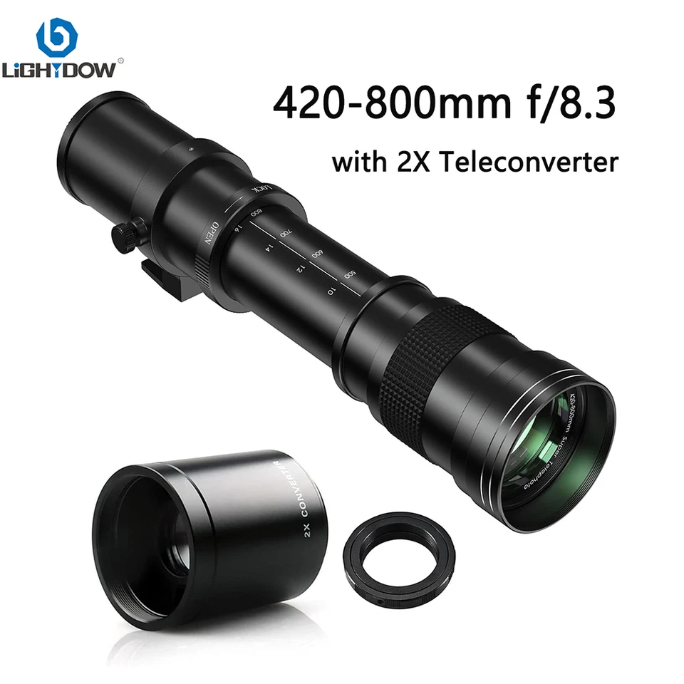 Lightdow 420-800 mm F8.3 Manuál Super teleobjektív s 2x telekonvertorom pre Canon EOS Rebel Nikon D750 D3500 Sony Camera