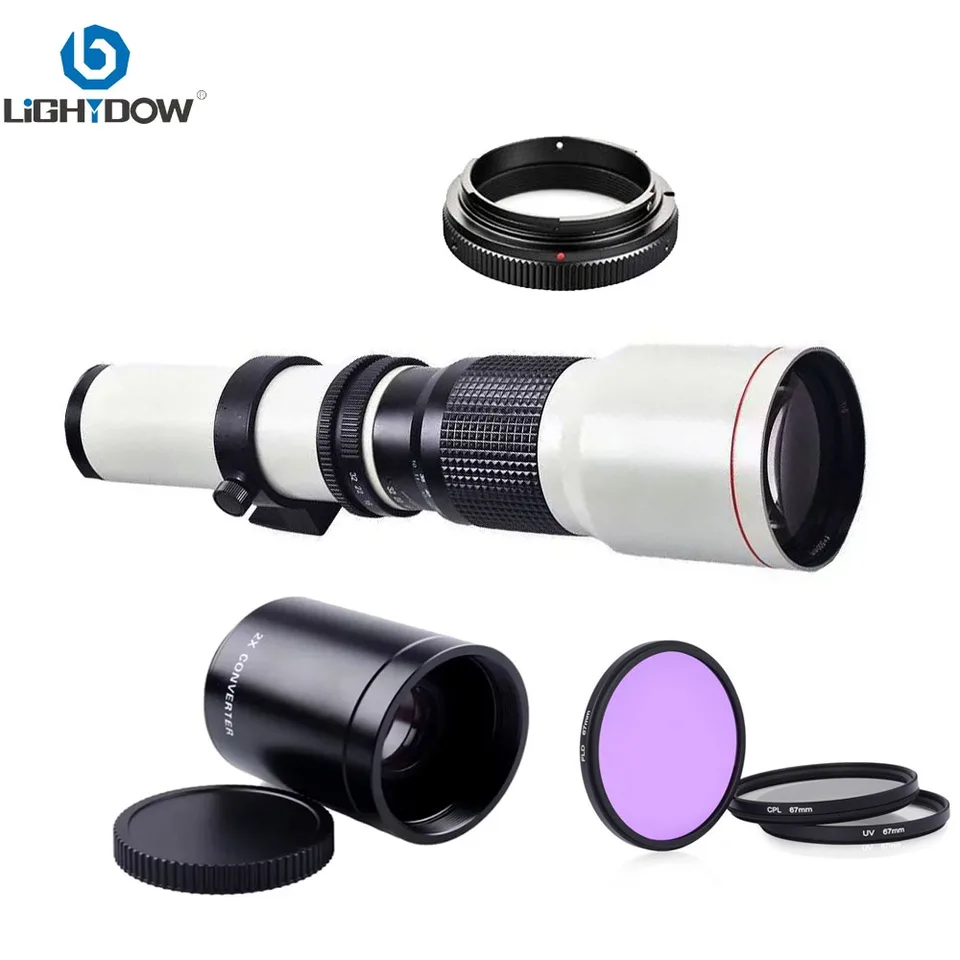 Lightdow 500 1000 mm F8.0 Manuálne teleobjektív 67 mm Filtre šošoviek s 2x prevodníkom pre fotoaparáty Canon Nikon Sony Pentax OLMPUS