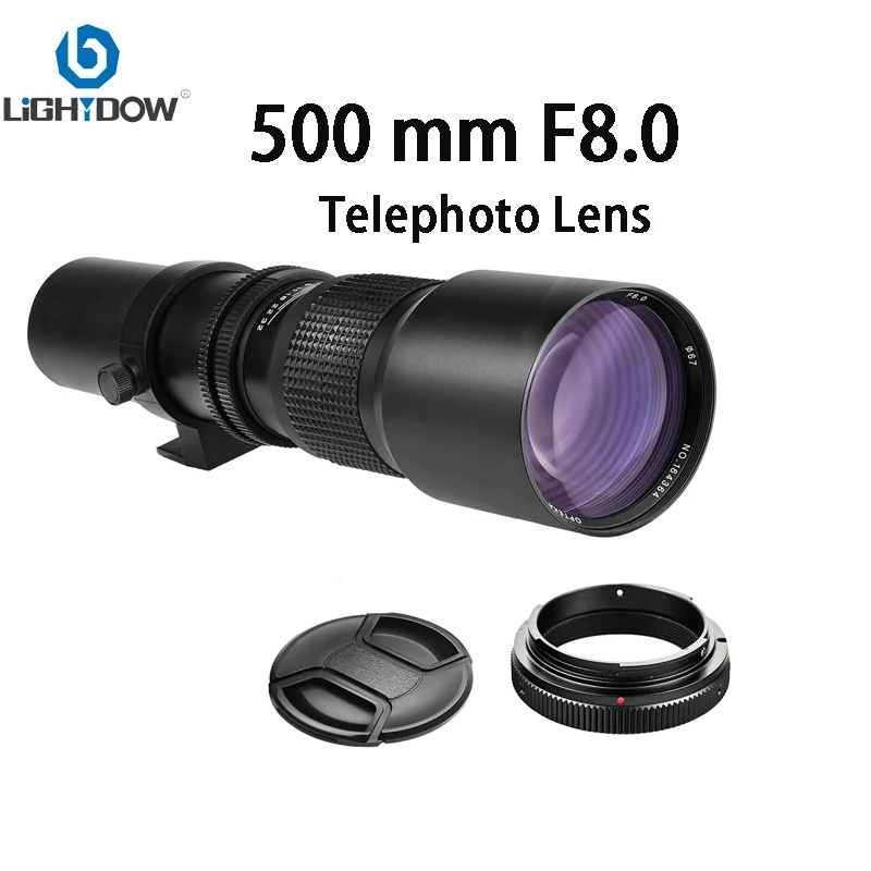 Lightdow Camera 500 mm F8.0 Príručka pre objektív pre teleobjektív s adaptérom T2 T pre Cannon Nikon Sony Fuji Olympus Pentax Camera