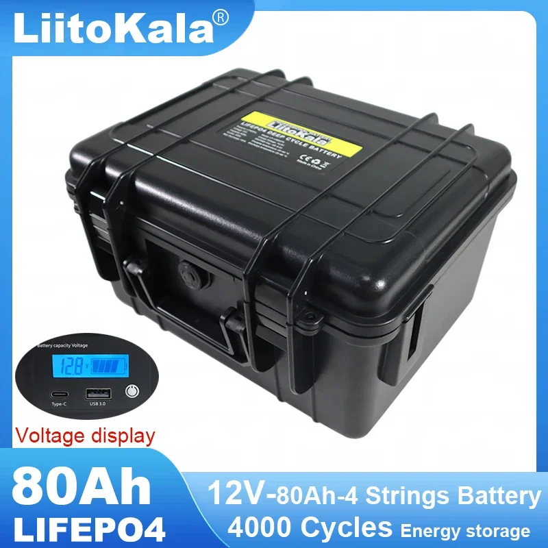 Liitokala 12V 80AH LifePO4 batéria 12,8 V 4S Littium Fosforet Fosforet Inverter Camp Interterové batérie 14,6 V nabíjačka bez cla