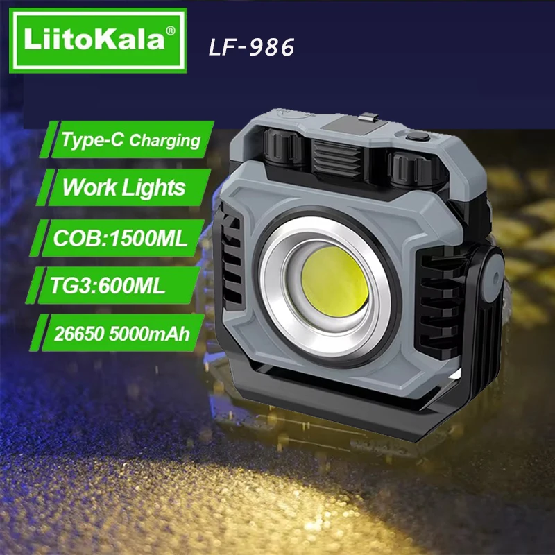 Liitokala LF-986 Outdoor Camping Mini Prenosné pracovné svetlo COB LED guľôčky 500 lm 5,7 W nabíjanie typu C