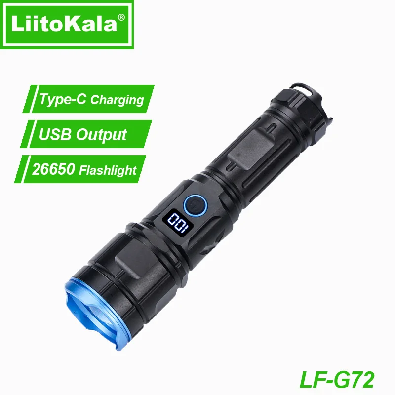 Liitokala LF-G72 26550 baterka LED Super Bright Tactical Torch Výkonná baterka vysoko napájaná baterkou na kemping