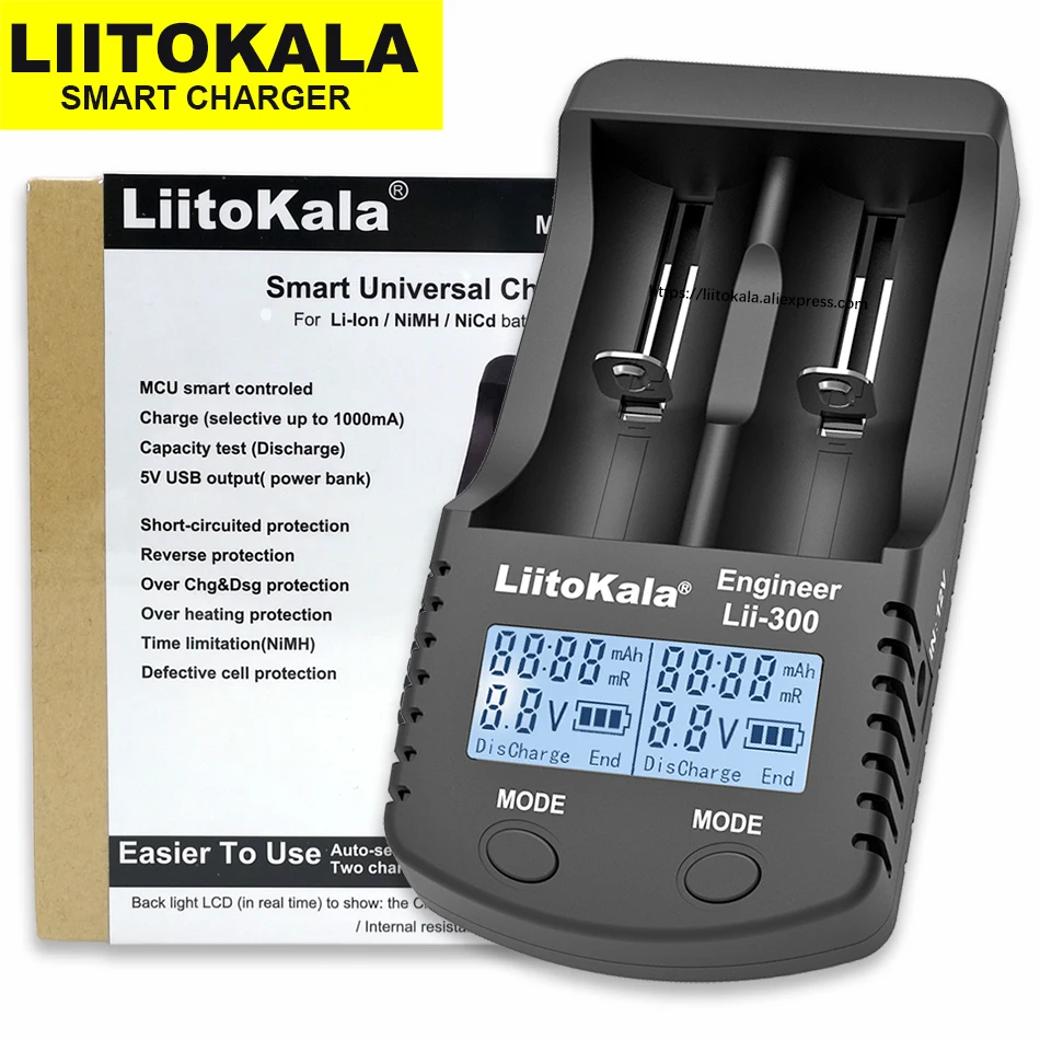 Liitokala lii-300 lii300 Smart LCD Universal 3,7V Li-Ion /1.2v Nimh AA AAA 10440 14500 16340 17335 17500 18650 nabíjačku batérií