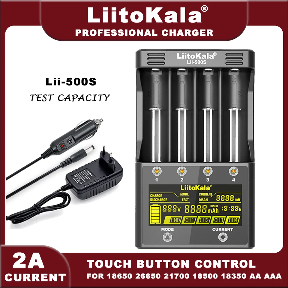 Liitokala lii-500S lii-ch2 3,7V 18650 18350 18500 21700 26700 20700 14500 26650 1,2V AA AAA NIMH Littium-Battery Charger