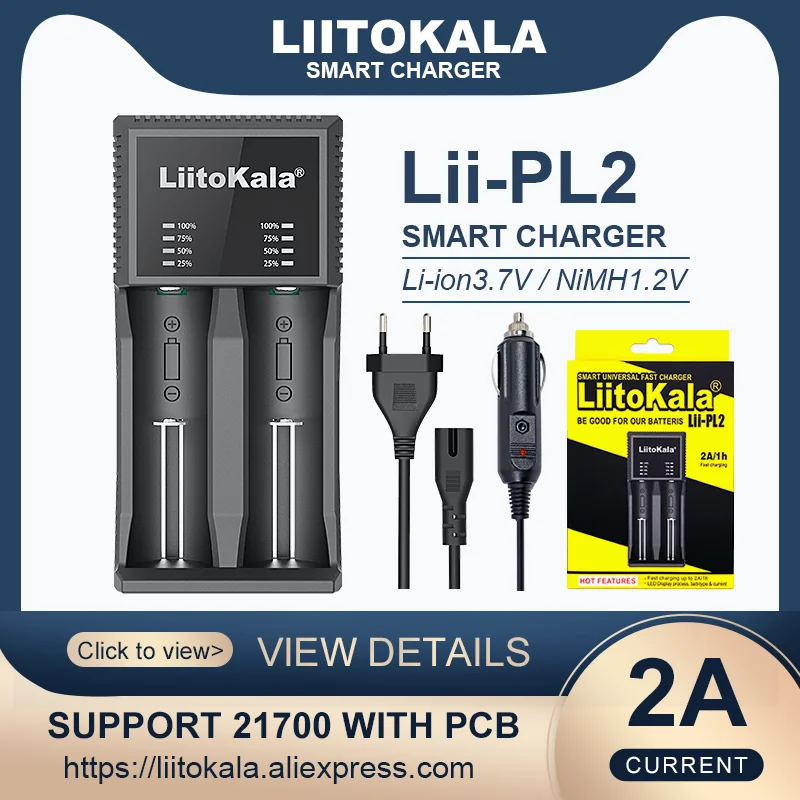 Liitokala lii-pl2 3,7V lítiová nabíjačka batérií pre 26650 18650 22650 14500 18350 20700 1,2V AA AAA NIMH batérie 21700 s PCB