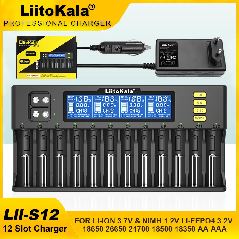 Liitokala lii-s12 lii-d4xl lii-s8 LCD 21700 18650 3,7V Li-Ion 3,2V LifePo4 1,2V NIMH/CD 26650 32700 D AA AAA 9V nabíjačka batérií