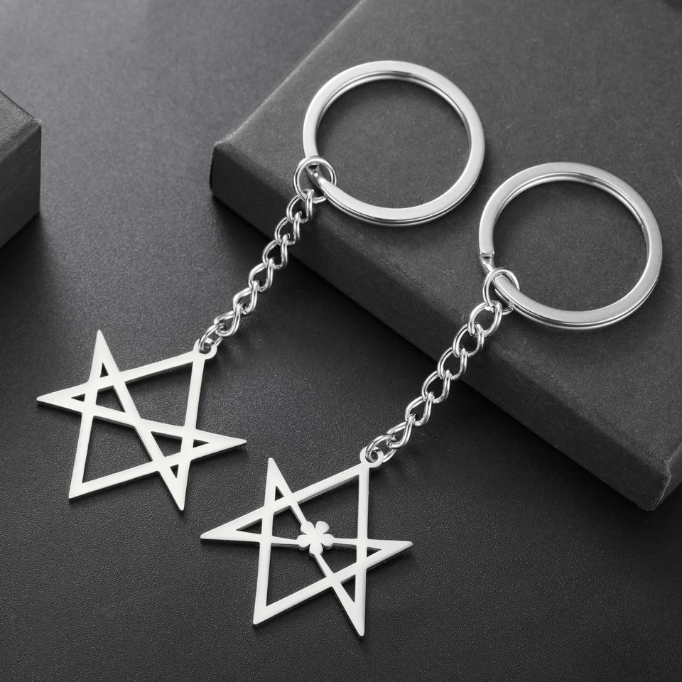Likegreat Unicursal Hexagram Keychain z nehrdzavejúcej ocele Gothic Gold Color Keyring Náboženský talisman šperky na Valentína darček