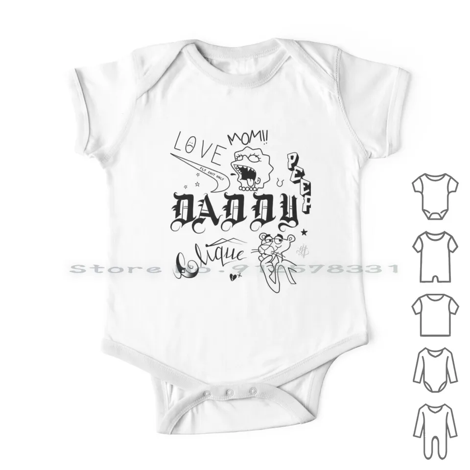 Lil Peep Tatoo novorodenecké detské oblečenie Rompers Cotton Swessuits Lil Peep Tattoo Tatoo Black and