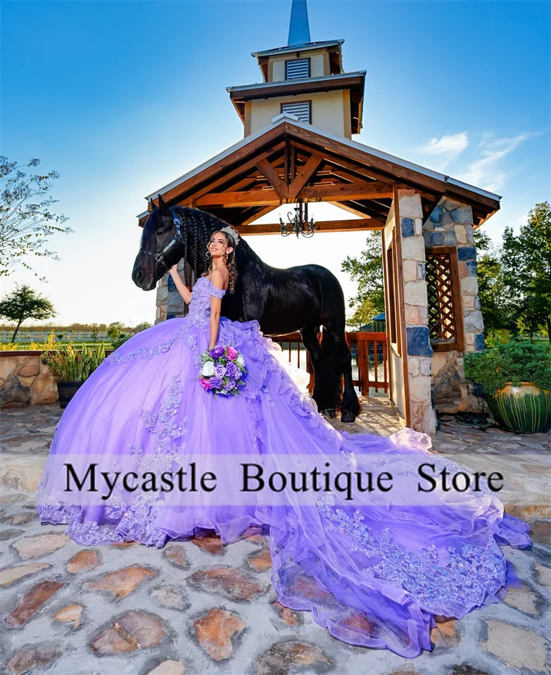 Lilac Purple Lace Appliques Quinceanera Dress Ball Gown 2025 korálkové sladké 16 šnurované šnurovanie prispôsobené Vestido 15 Quinceañeras