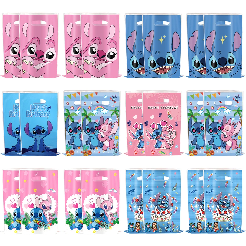 Lilo & Stitch Party Darčekové tašky Candy Treat Bag Birthday Party Dodávky modrý steh ružový anjel Goodie Darčekové tašky pre deti dievčatá dievčatá