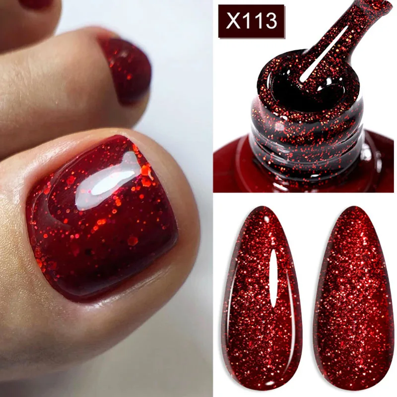 Lilycute 7 ml Červená šumivá trblietavé trblietavé gélové lak na nechty Polovné UV Gélové zásoby nechtov pre manikúru nechty na nechty