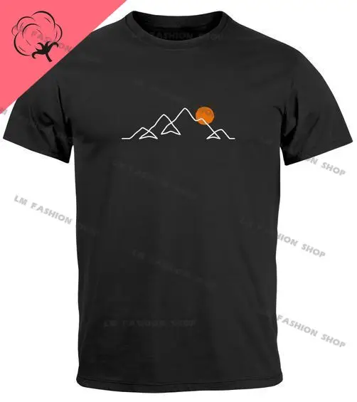 Line Art Mountains Tuyska Prírodné grafické tričká Pánske oblečenie Krátke rukávy Topy bavlnené odpaliská Dámske tlačené tričko