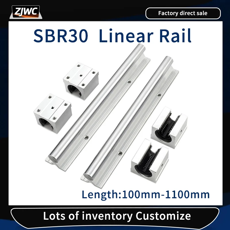 Lineárna koľajnica SBR30 200 300 400 500 600 800 1000 1100 mm 2ks Lineárny sprievodca+4ks Blok ložisko SBR30UU SBR30LUU pre CNC diely