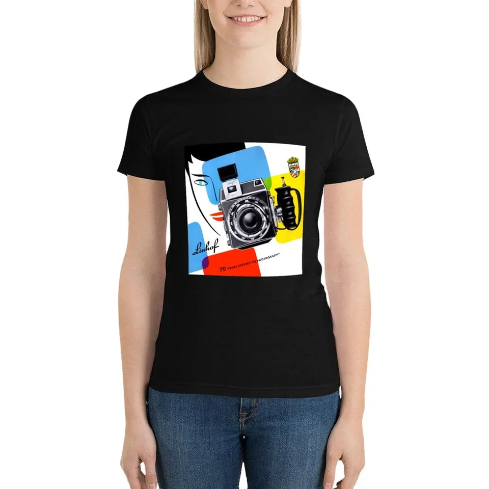 Linhof fotoaparát vinobranie reklamné tričko Vintage odevy blúzky Tops Tops Trysky pre ženy voľné fit