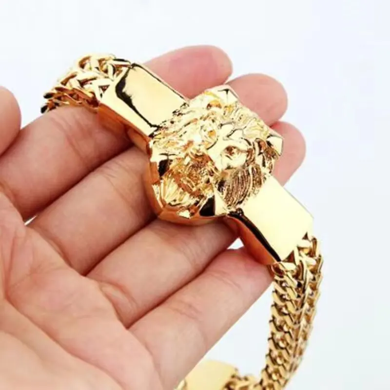 Lion Head Animal Animal pre mužov z nehrdzavejúcej ocele pletený náramok náramok módne hip hopové šperky