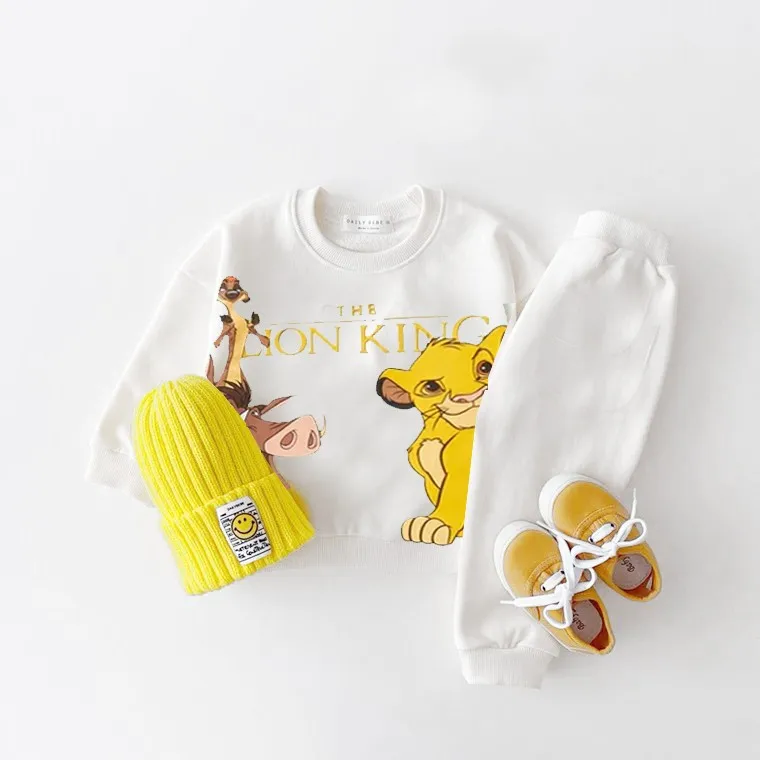Lion King Pattern Strhirt Sutumn Obliekanie dieťa s dlhým rukávom set módne karikatúry mikiny nohavice 2 kusové oblečenie Populárne nové nové