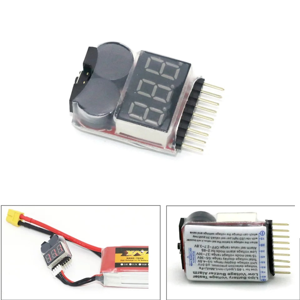 LiPo batéria Tester tester Volt Monitor Monitor bzučiak 1-8S 3,7V-22.2V pre modely batérií RC LiPo