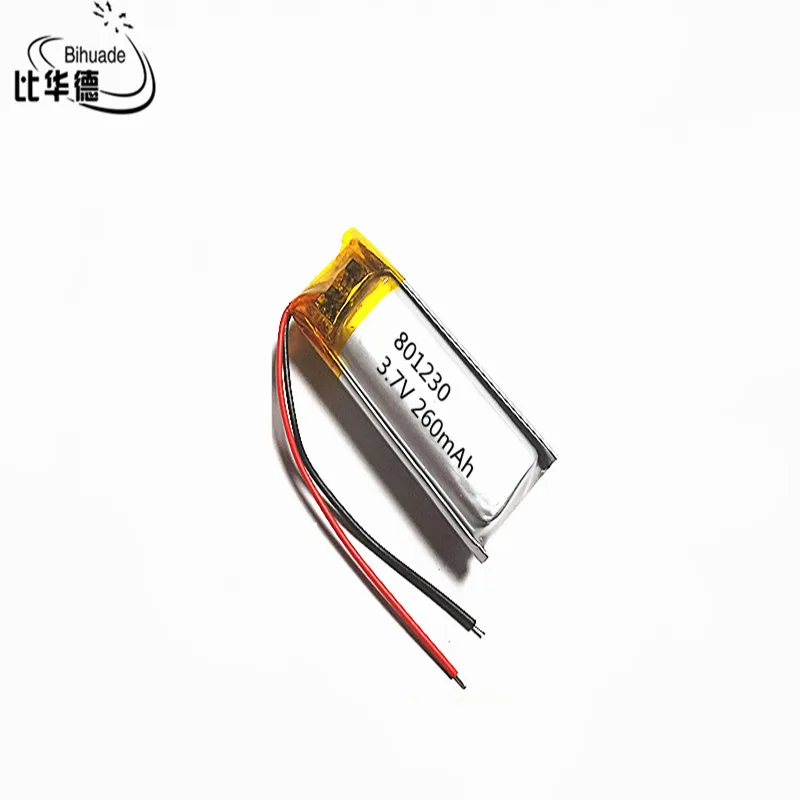 Liter energetická batéria 3,7 V 260 mAh 801230 Littium Polymer LiPargetable batéria pre LED GPS DVD MP5 nahrávacie pero BlueTooToot