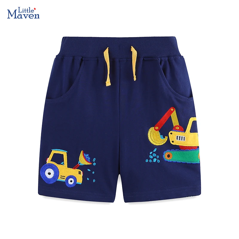 Little Maven Summer Casy Boys Sporty Shorts Cartoon Excavators Beach nohavičky Cotton Soft Comfort Deti pre deti 2-7 rokov