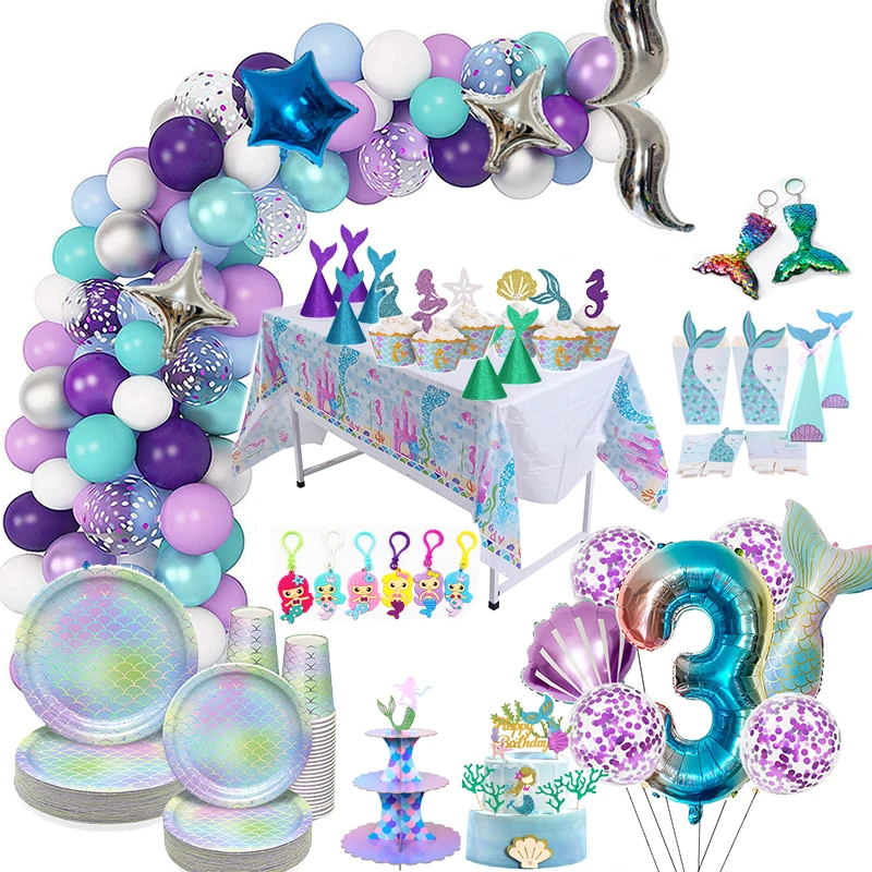 Little Mermaid Narodeninová oslava dekorácie sada Mermaid Narodeninová oslava láskavosť darček Prvé narodeniny dievčatko Ocean téma Party dekor