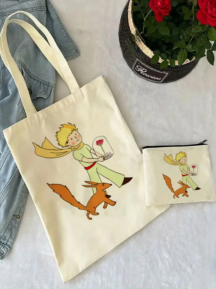 Little Prince Earth Space Y2K Art Harajuku Tote Set - Dámska priestranná taška na rameno s ľahkým prístupom a zodpovedajúcej spojky