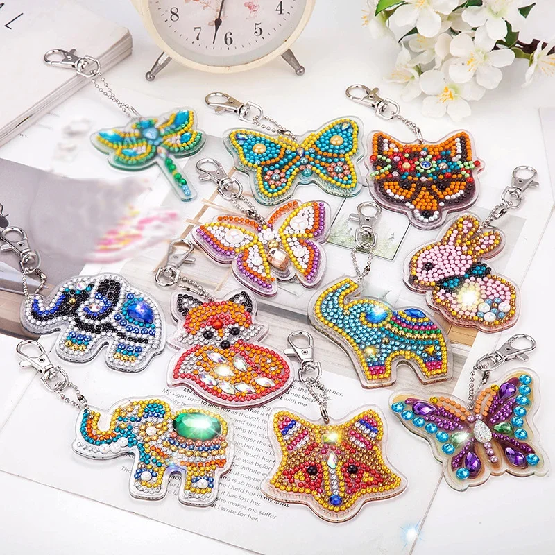 Little Turtle Frog Dolphin Leaf Keychain 5D Diamond Painting Keyring Kits Bag prívesok
