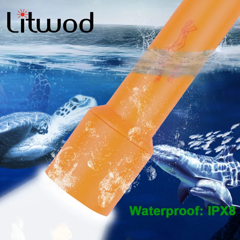 LITWOD T6 LED baterka potápanie super jasná svetlo lampa vodotesná energia do roku 18650 BATÉRA ZOBRAZENIE ZOBRAZENIE ZÁVEREJNÉHO SVETLO