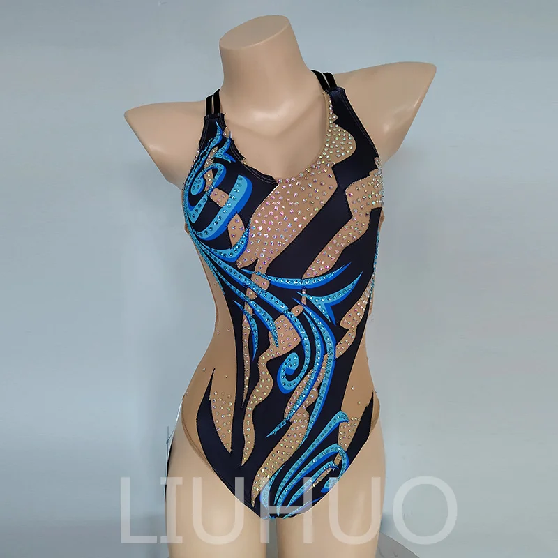 Liuhuo Leotards Girls Synchronizované plávanie Suits Team Sports Competition Teamwear Blue Color