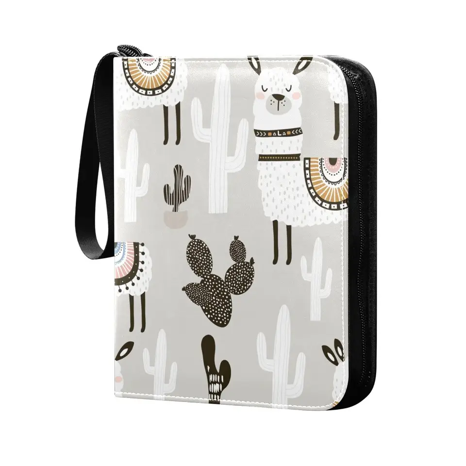 Llama Cactus Plant 4 Pocket Trading Card Binder, 400 obojstranné vreckové album Sport Game Cards, Unikátne úložisko zbierky kariet