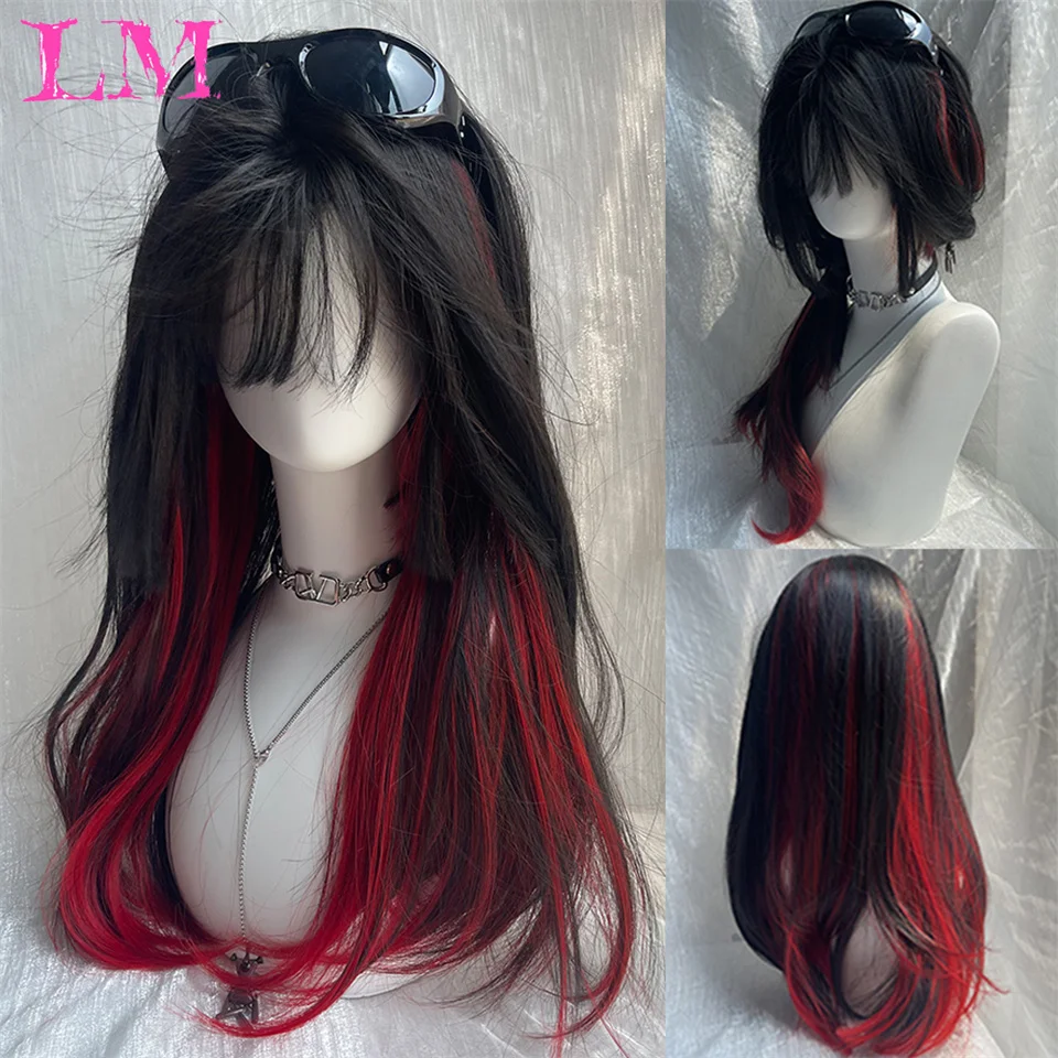Lm dlhé rovné cosplay parochňu ženské kostýmy Party Čierne červené ombre tepelne odolné voči syntetickým vlasom parochne vlasov