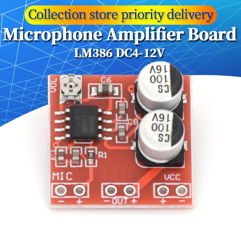 LM386 ELEKTRAT Mikrofónový zosilňovač a zosilňovač mikrofónu / bez potenciometru DC4-12V