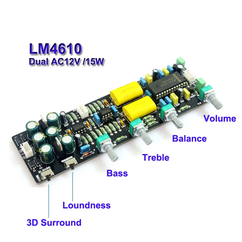 LM4610 predzosilňovacia doska 3D okolitá vyváženie zvukového predzosilňovača NE5532 basový tónový tón conrtol stereofónny zosilňovač