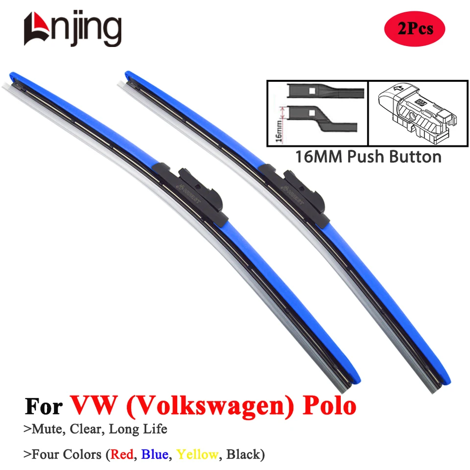Lnjing Farebné stieračské čepele pre VW Volkswagen Polo 6n 9n 6n2 9n3 6r Aw 1981 2002 2009 2012 2017 2020 2022 2024