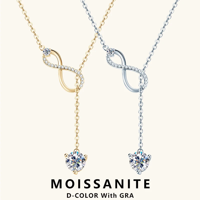 Lnngy 1,26ctw Moissanit náhrdelník 925 Sterling Silver Strieda Y Nekonečné prívesky pre ženy pre ženy Colar Prata 925 Darček šperkov