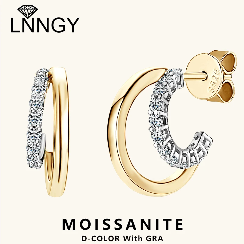 Lnngy Single Row 1,5 mm Moissanite náušnice pre ženy Brinco Prata 925 Sterling Silver C-Spped Stud Stud Denné životné šperky